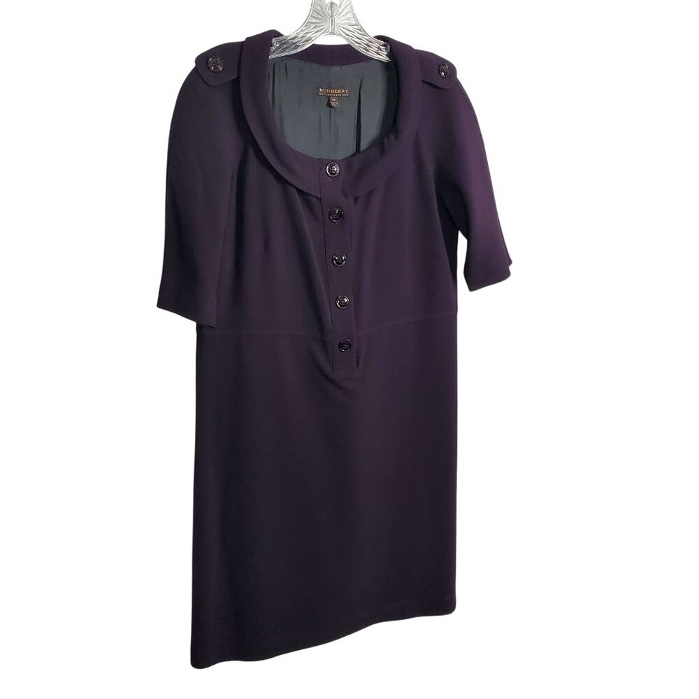Burberry Size UK 42 US 12 Dress Crepe Wool Sheath Rolled Collar Italy Purple